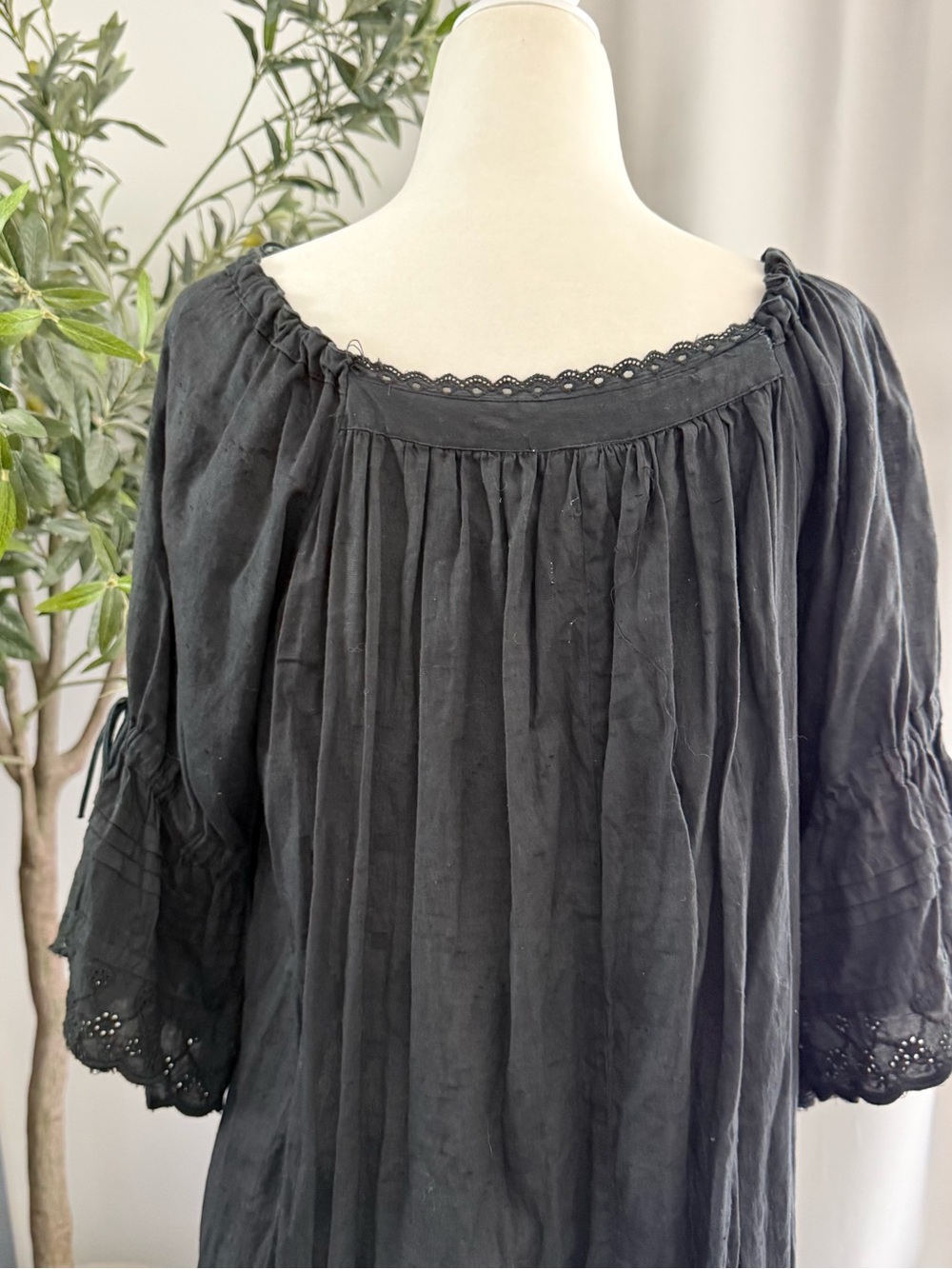 Kinga Csilla Artisan Peasant Midi Dress Black Puff Sleeve Oversized Boho Cottage - Picture 5 of 11